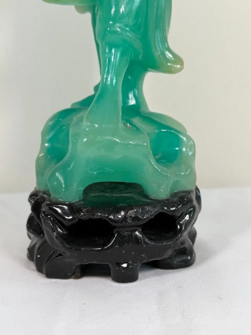 Mid Century Faux Jade Green Wax Chinese Immortal Figural Candle Vintage